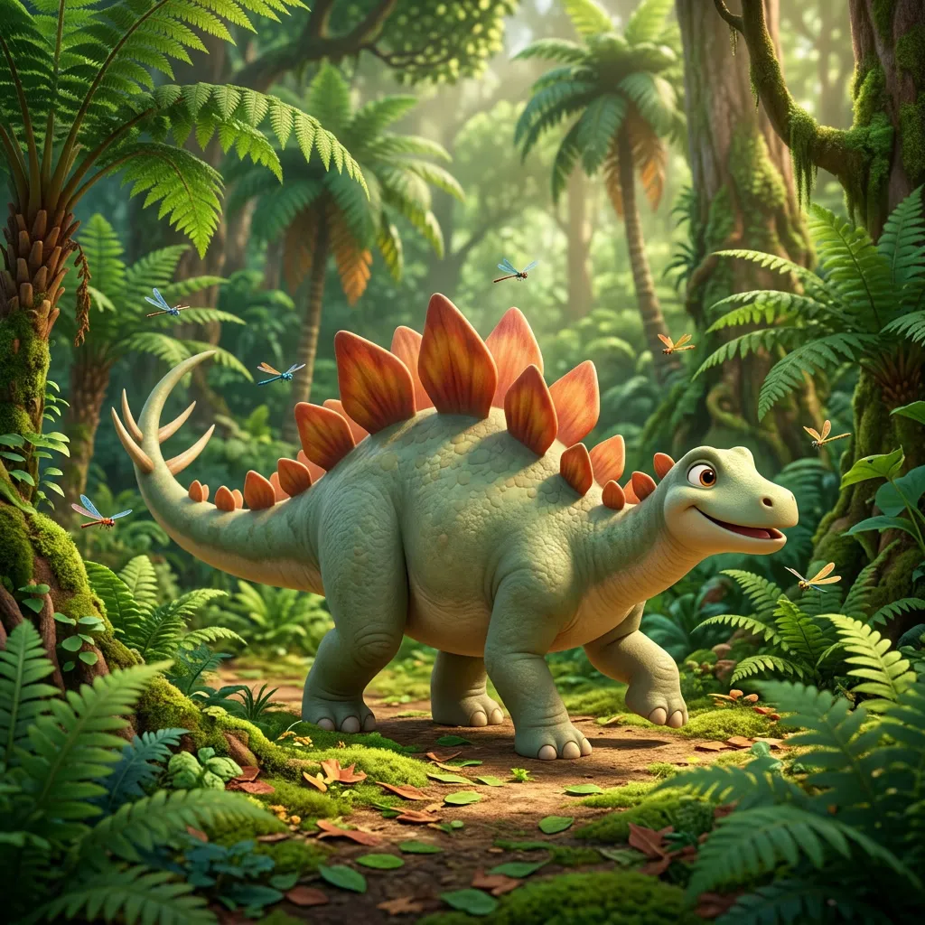 Estegosaurio en el bosque de helechos