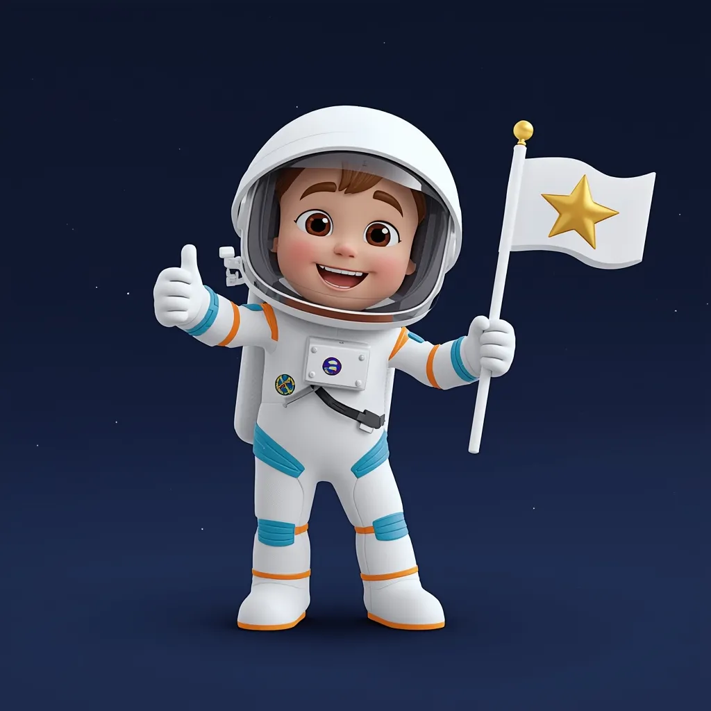 Astronauta con bandera de misión