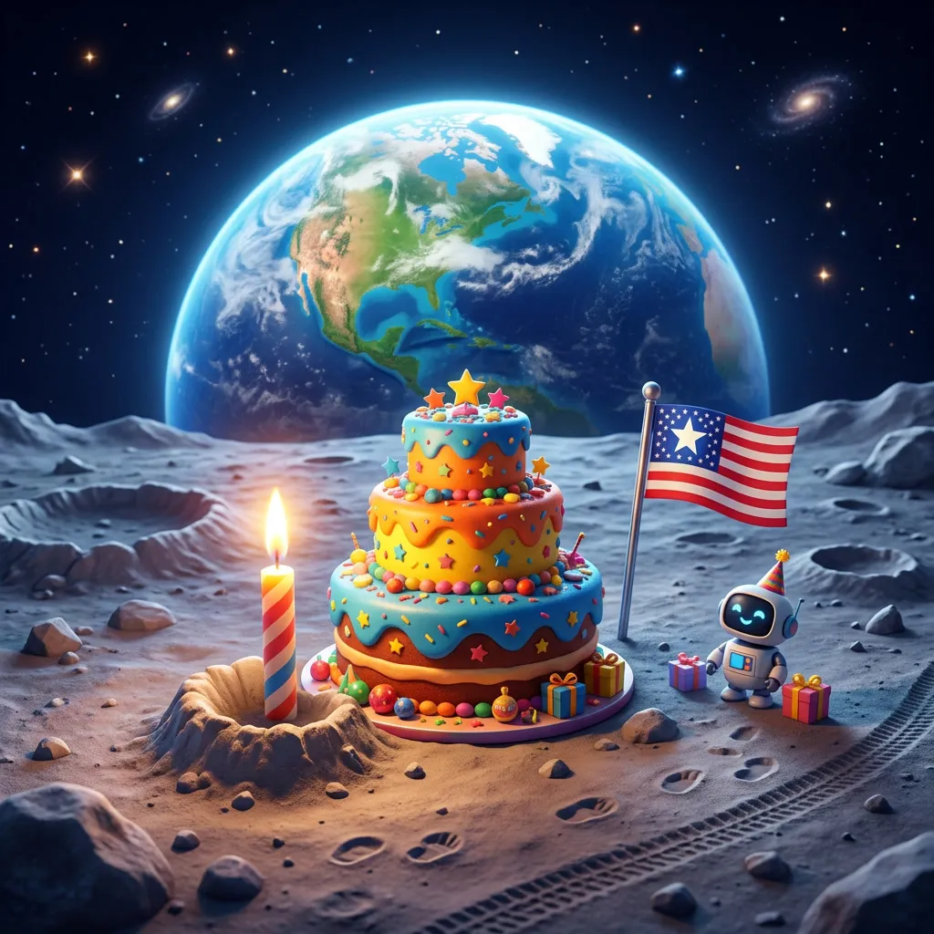 Torta de cumpleaños sobre la luna