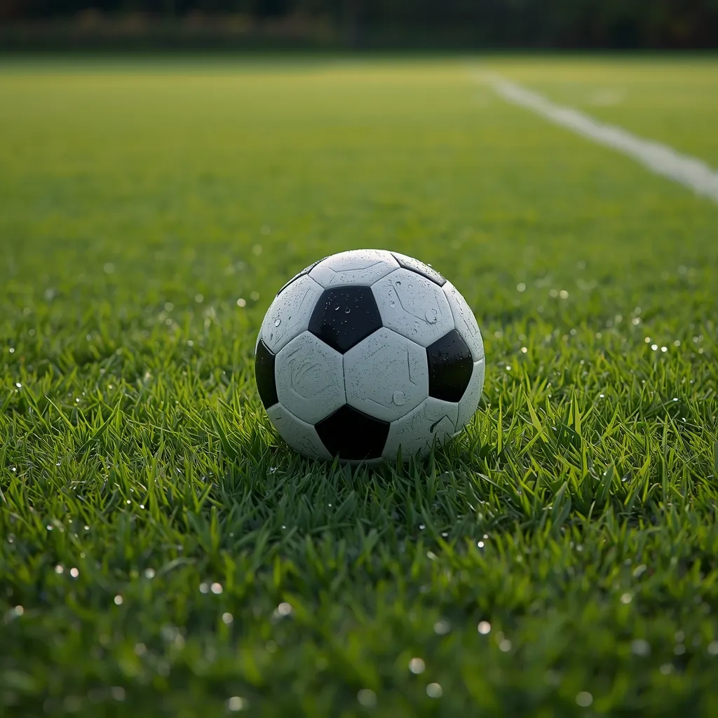 Pelota sobre césped con línea blanca