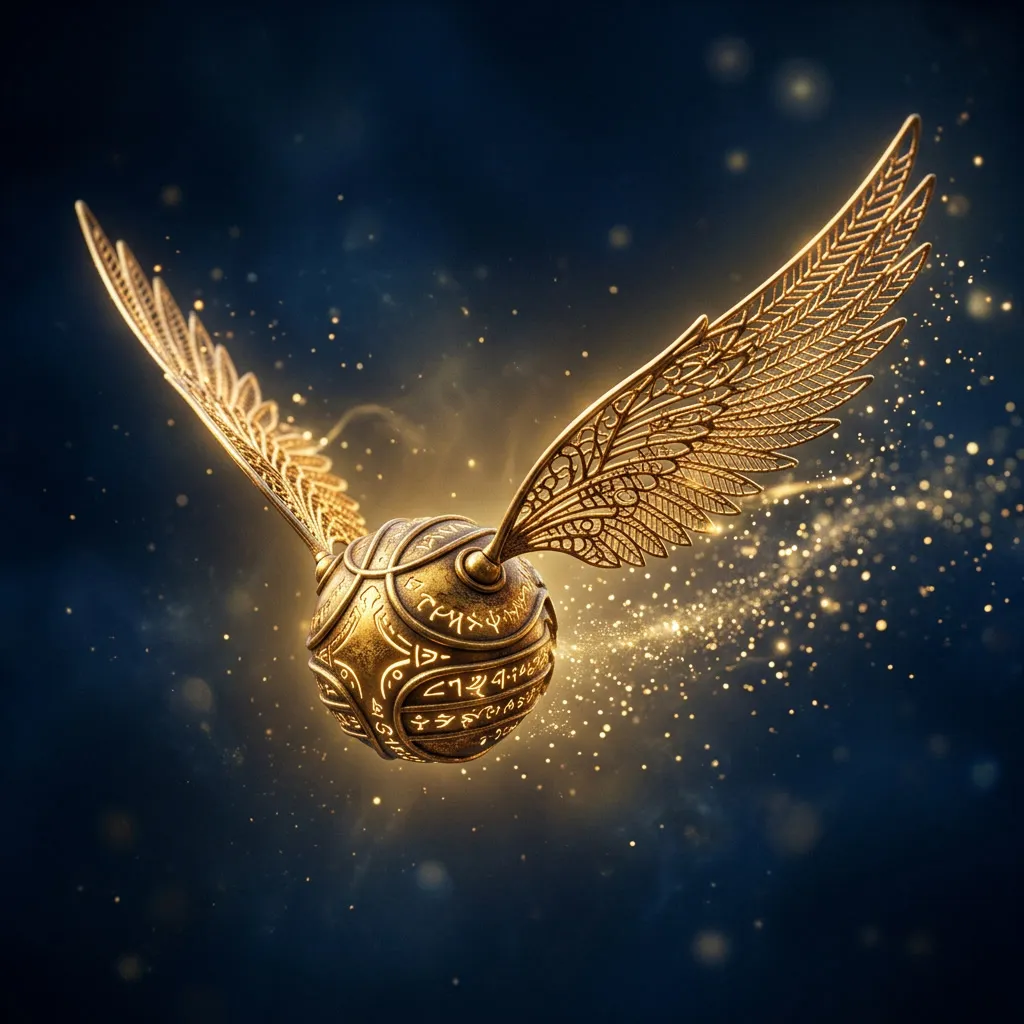 Snitch dorada en vuelo con partículas mágicas
