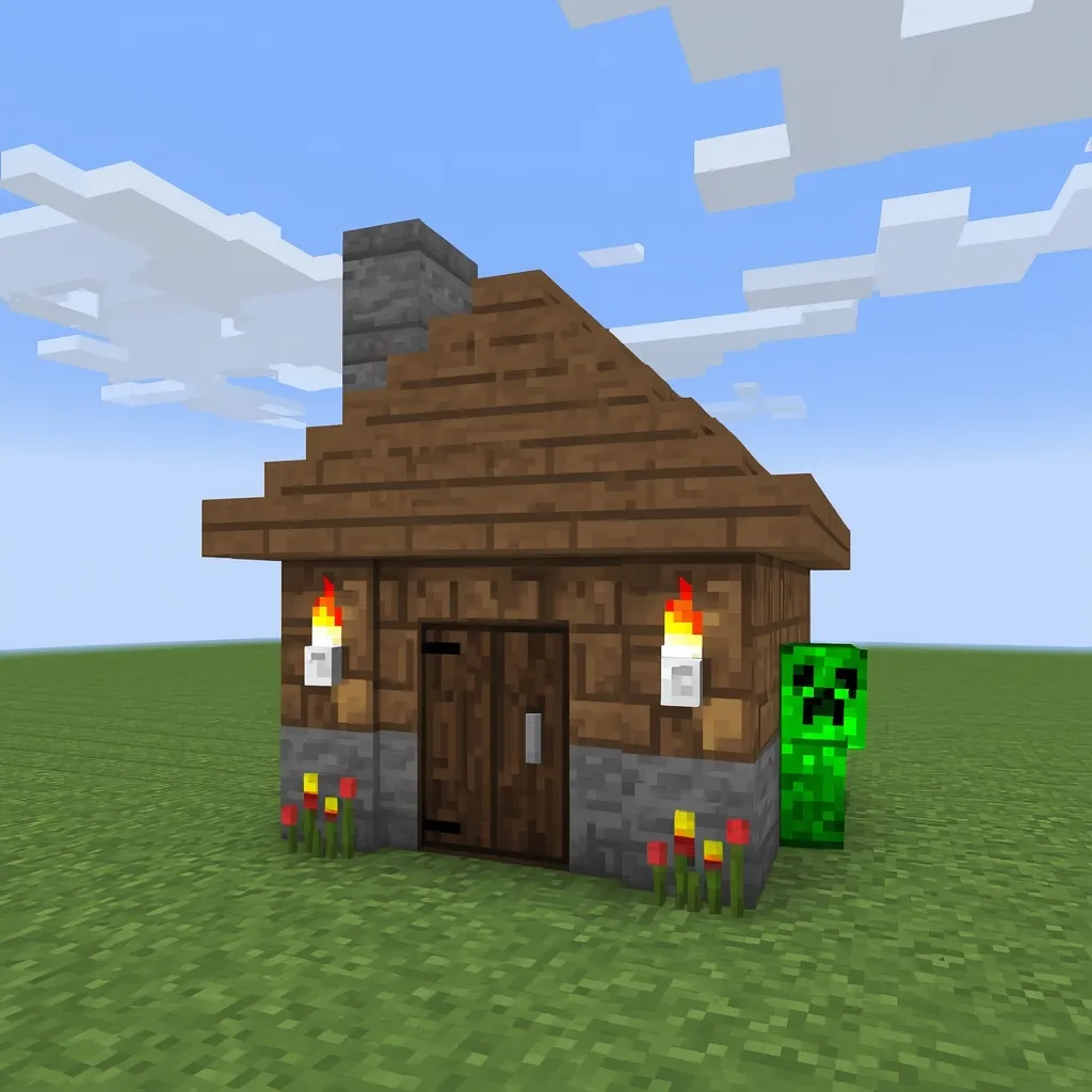 Casa de bloques con Creeper asomándose