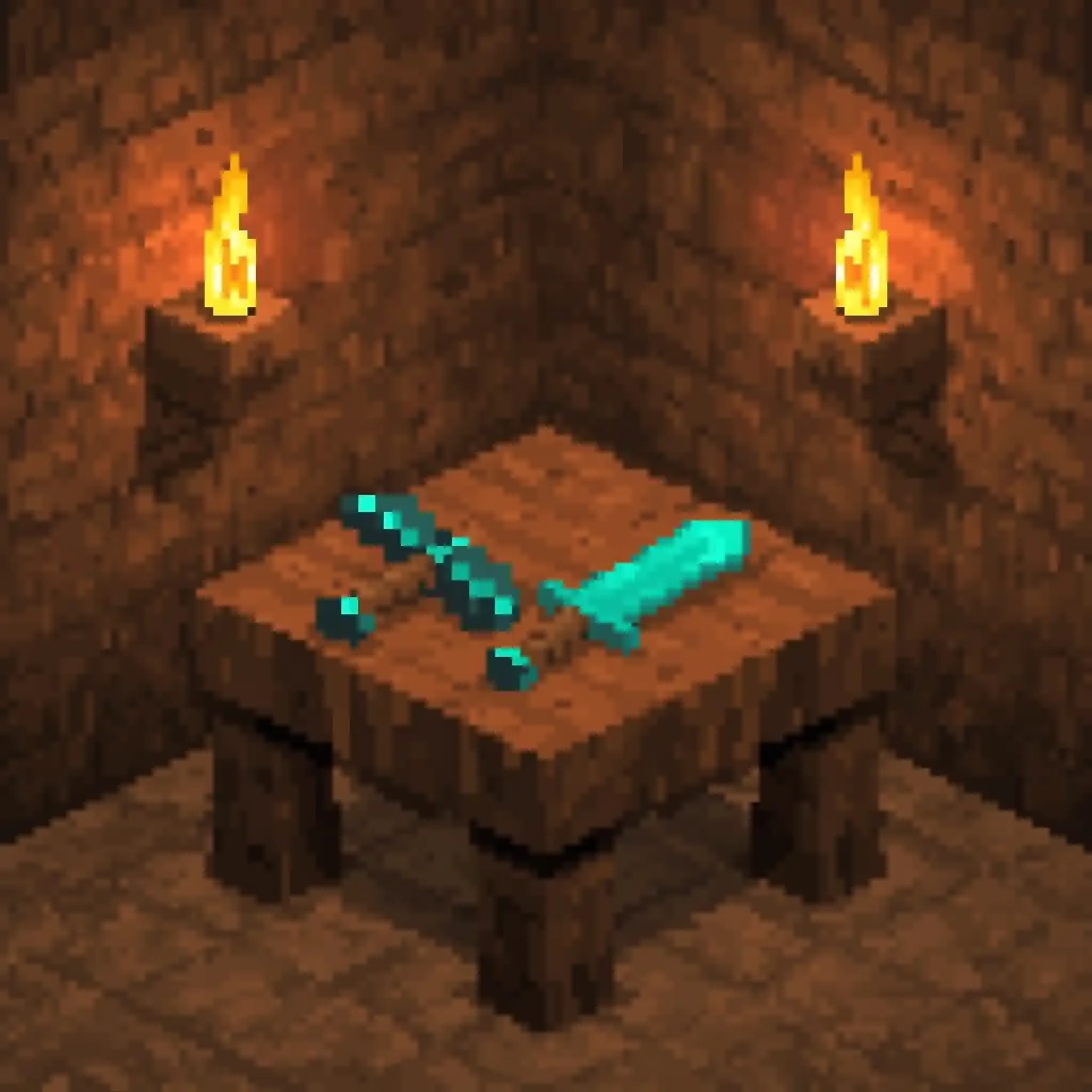 Mesa de crafteo con herramientas