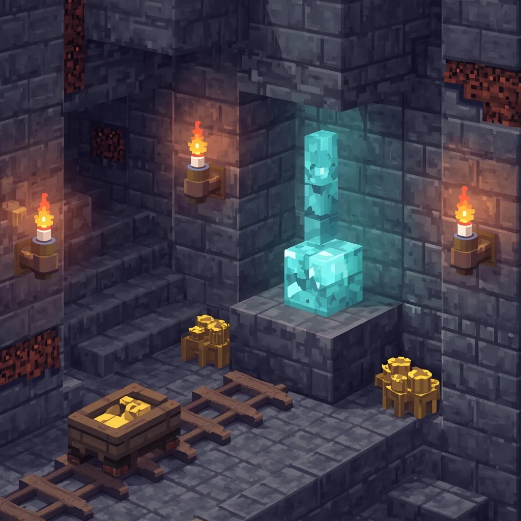 Cueva con diamantes y minecart