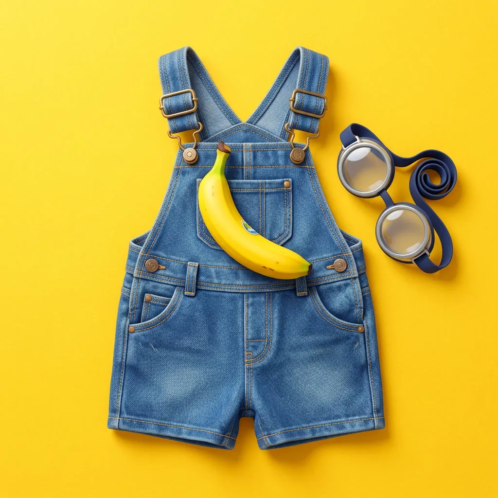 Overol de jean con una banana en el bolsillo y goggles