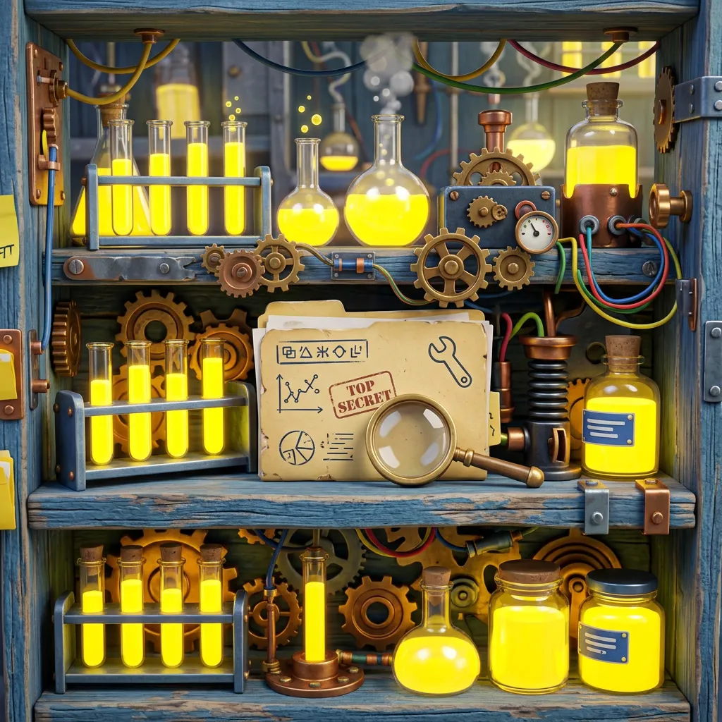 Laboratorio con tubos de banana y gadgets secretos