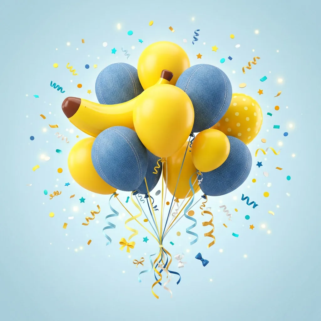 Globos amarillos y azules con confeti