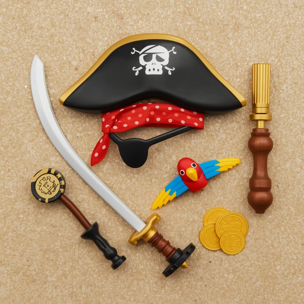 Accesorios piratas: sombrero, parche y sable