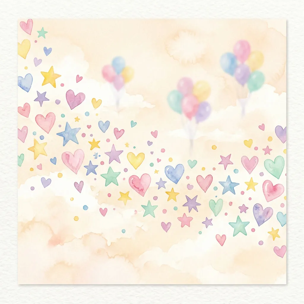 Lluvia de corazones y estrellas pastel sobre cielo crema