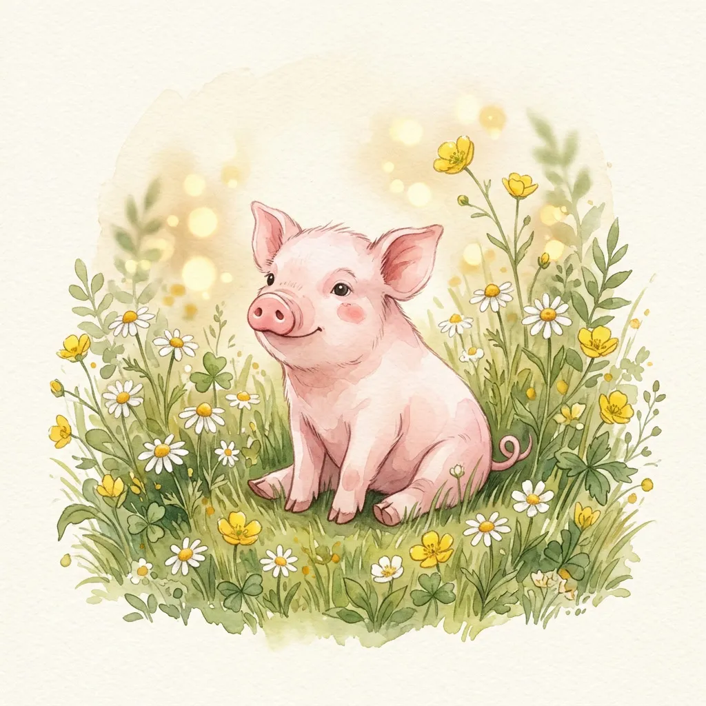 Chanchito bebé tierno entre flores silvestres
