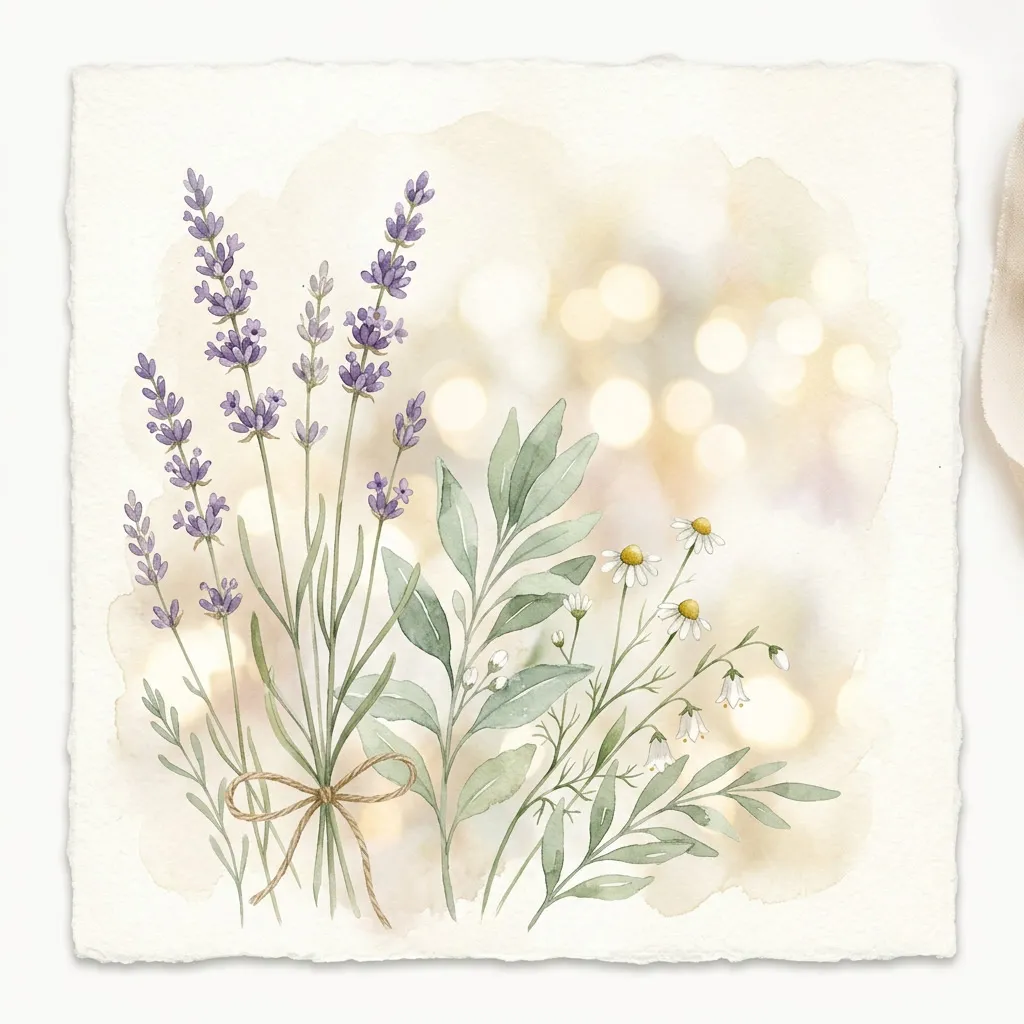 Lavanda con hojitas sage y flores silvestres
