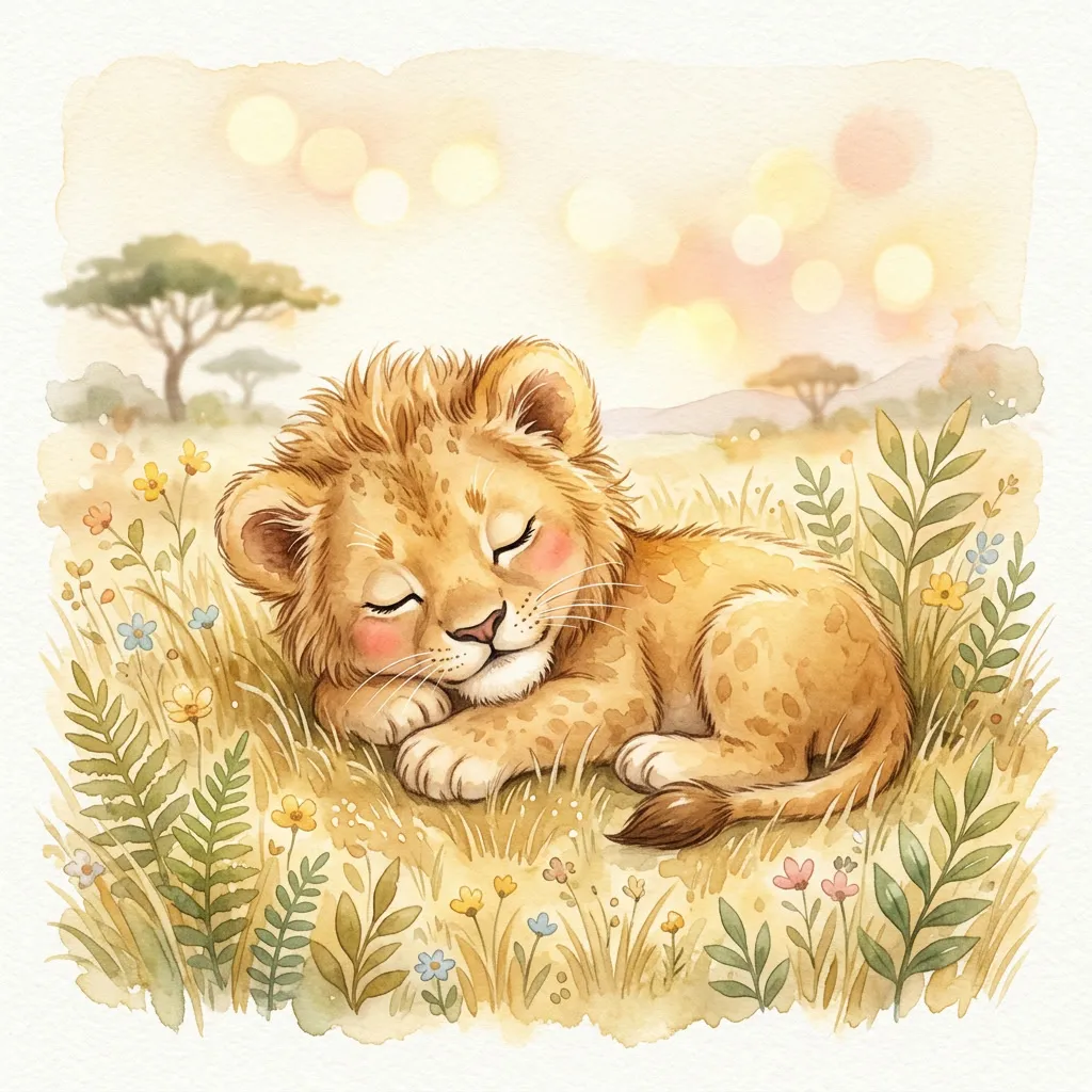 Leoncito tierno entre hierba dorada de savanna