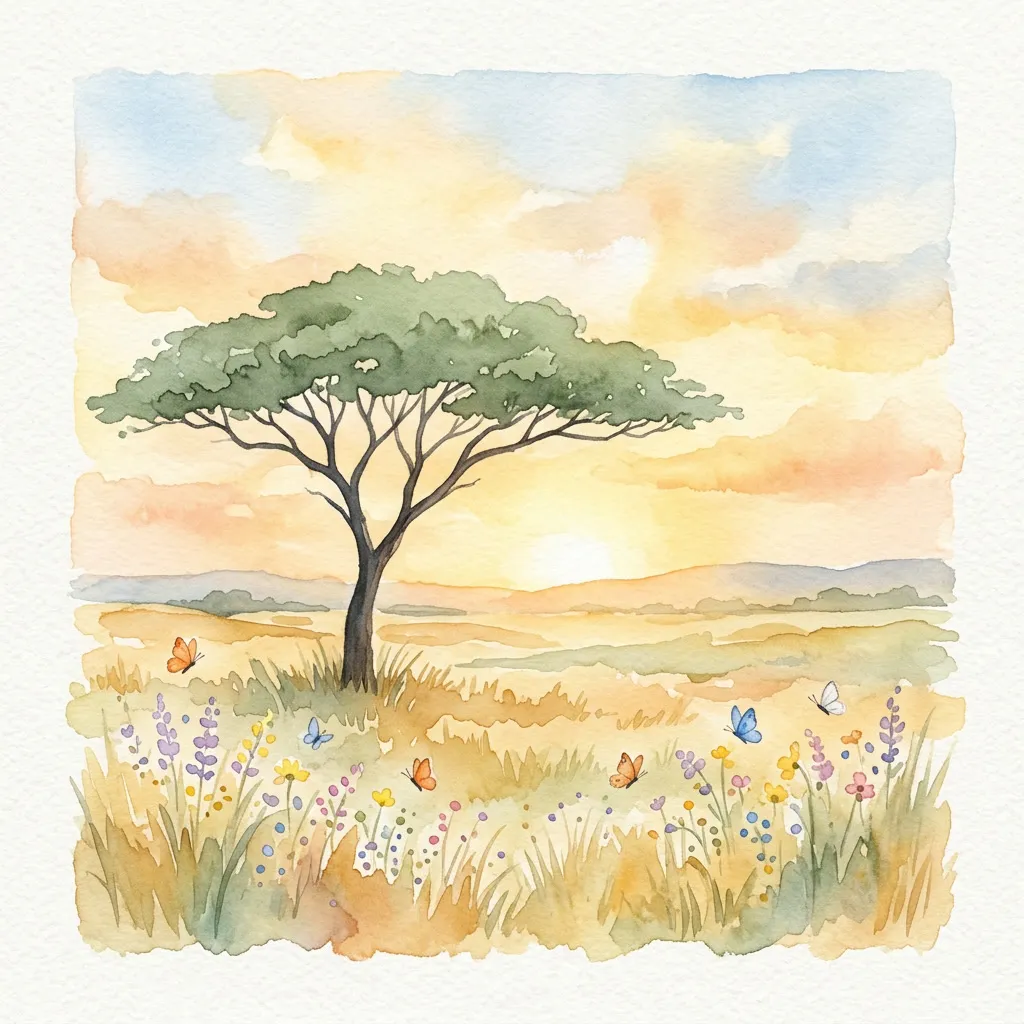 Acacia tree silueteada al amanecer dorado